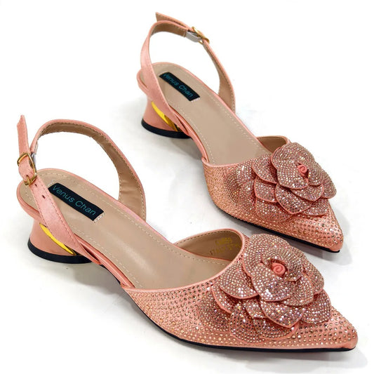 Escarpins Strass Fleur Rose