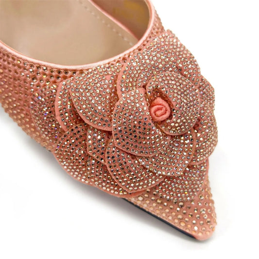 Escarpins Strass Fleur Rose